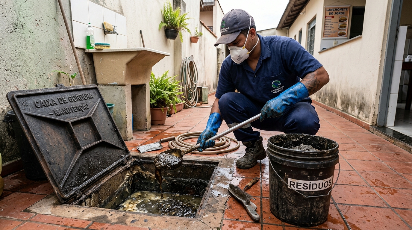 Remoção de resíduos da caixa de gordura em Recife-PE